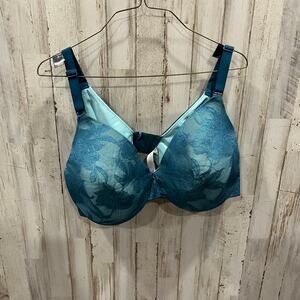 Cacique Blue Lace Floral Lightly Lined Full Coverage Bra Womens Size 44D